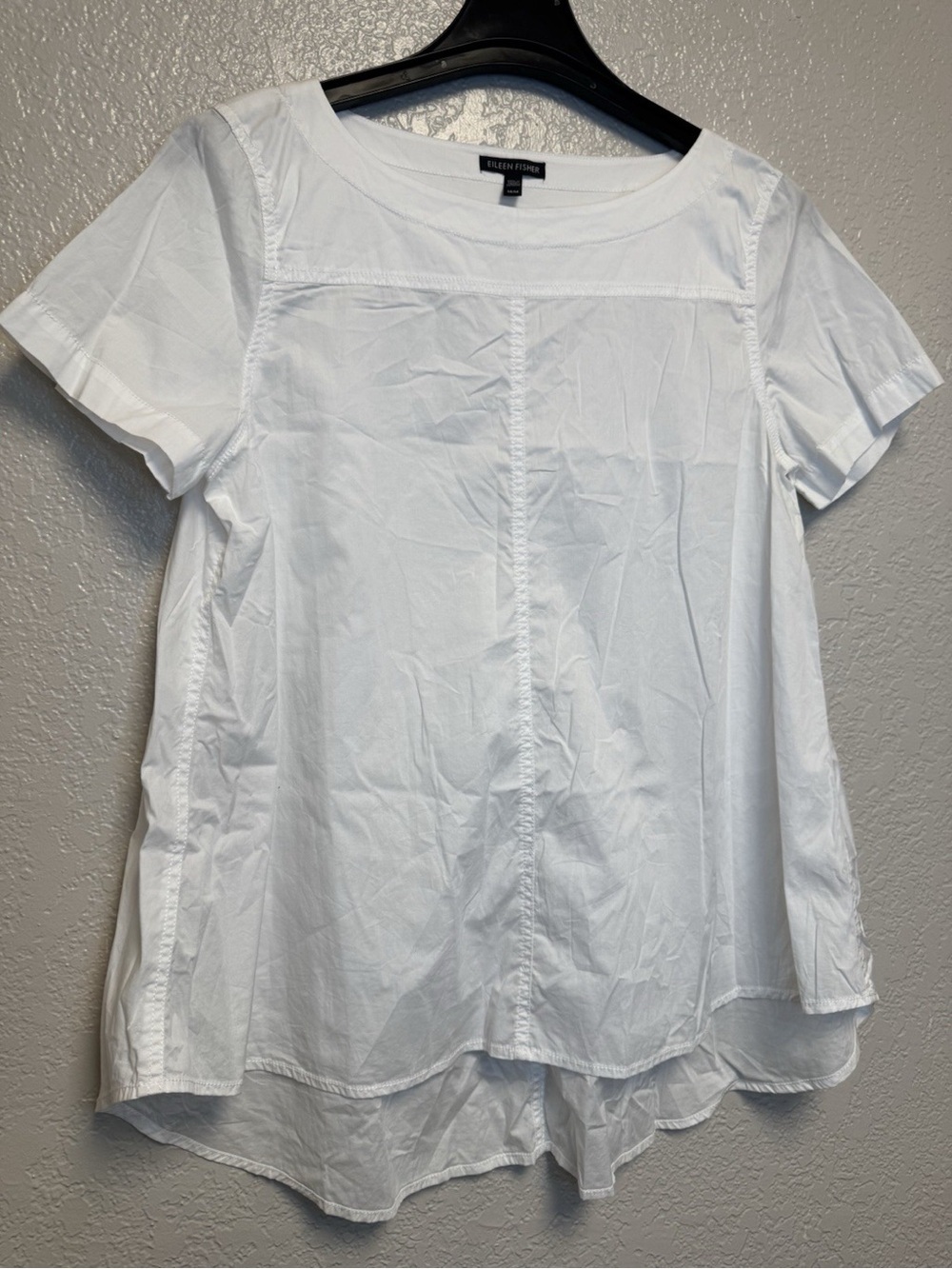 Eileen Fisher White Organic Cotton/Spandex Woven Round Neck Top